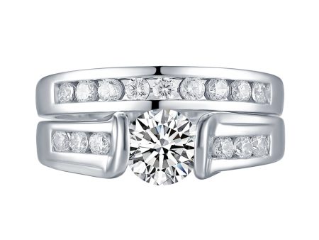 White Gold Round Engagement Ring S2016103A and Band S2016103B Cheap