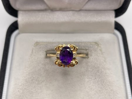 14ct gold amethyst and diamond ring For Sale