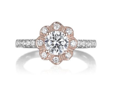 Floral Round Engagement Ring S201516A and Band Set S201516B Online