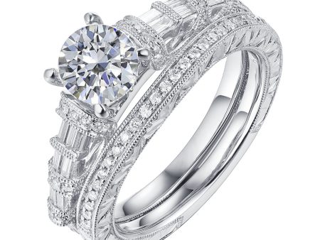 Fancy Cut Round and Taper Diamond Engagement Ring S2012077A and Matching Wedding Ring S2012077B For Cheap