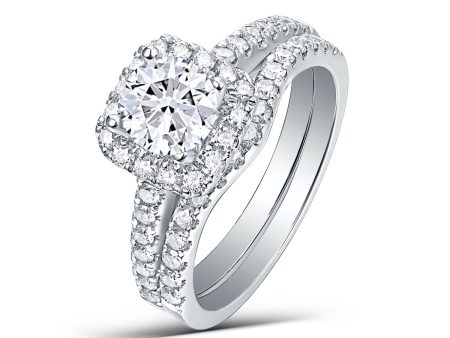 Round Diamond Double Halo Engagement Ring S201789A and Band Set S201789B on Sale