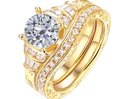 Fancy Cut Round and Taper Diamond Engagement Ring S2012079A and Matching Wedding Ring S2012079B Online Hot Sale