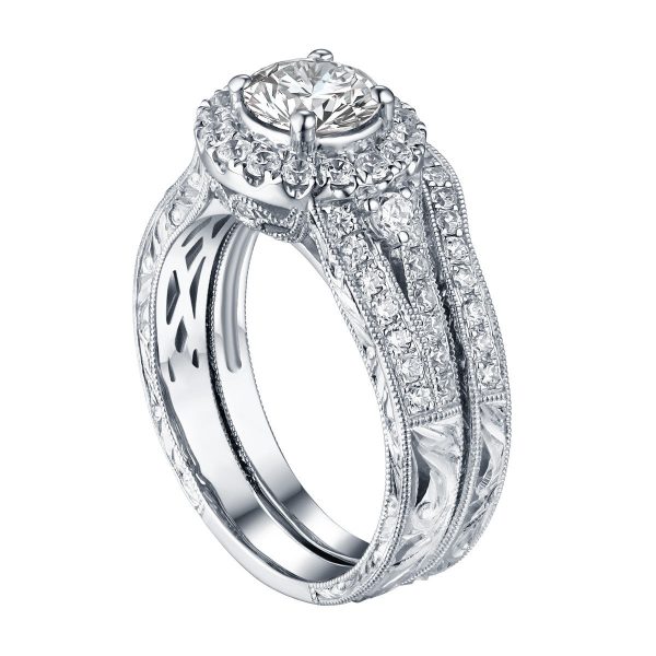 Round  Engagement Ring S201595A and Band Set S201595B Cheap