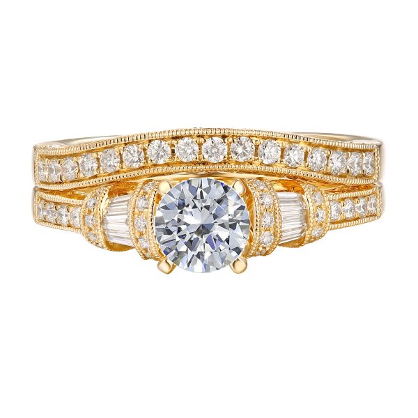 Fancy Cut Round and Taper Diamond Engagement Ring S2012078A and Matching Wedding Ring S2012078B Supply