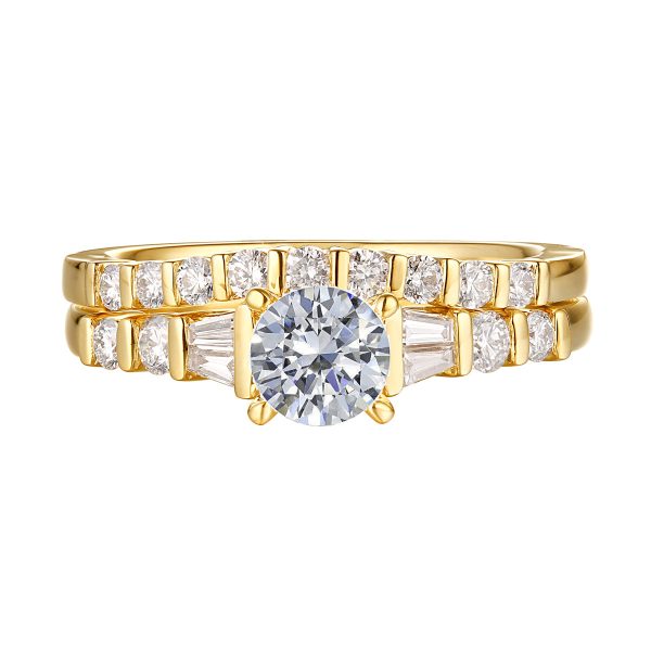 Fancy Cut Round and Taper Diamond Engagement Ring S2012082A and Matching Wedding Ring S2012082B For Cheap