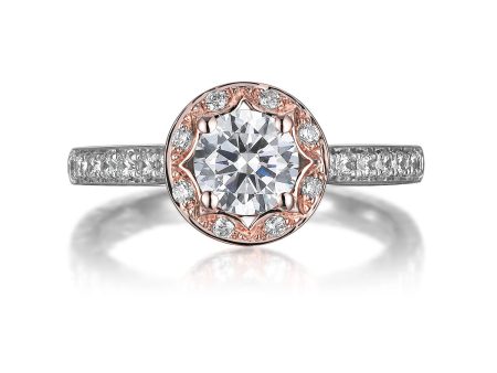 Floral Round Engagement Ring S201515A and Band Set S201515B Online Sale