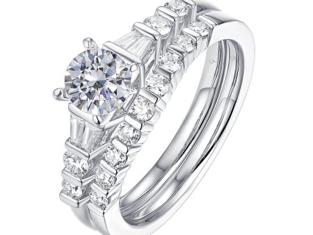 Fancy Cut Round and Taper Diamond Engagement Ring S2012082A and Matching Wedding Ring S2012082B For Cheap