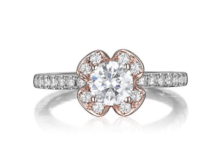 Floral Round Engagement Ring S201514A and Band Set S201514B Fashion