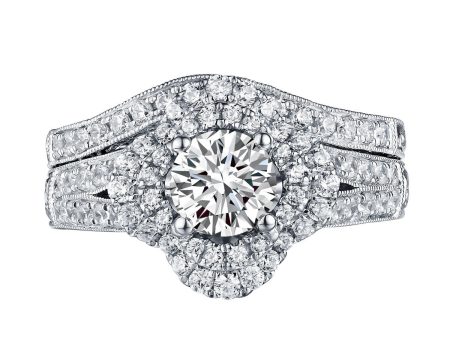 Floral Round Engagement Ring S201592A and Band Set S201592B Online