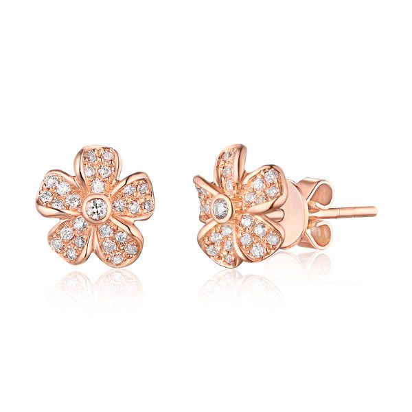 Rose Gold Diamond Fashion Flower Earrings - S2012228 Discount