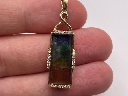 14ct gold ammolite and diamond pendant Cheap