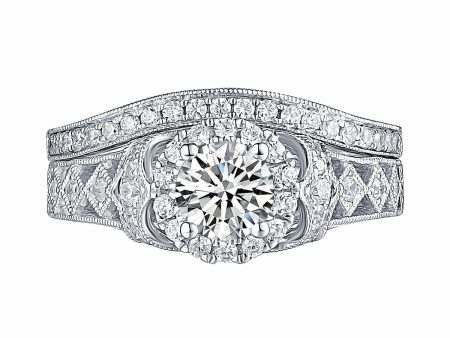 White Gold Round Engagement Ring S201660A and Band S201660B Hot on Sale