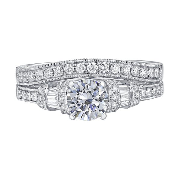 Fancy Cut Round and Taper Diamond Engagement Ring S2012078A and Matching Wedding Ring S2012078B Supply