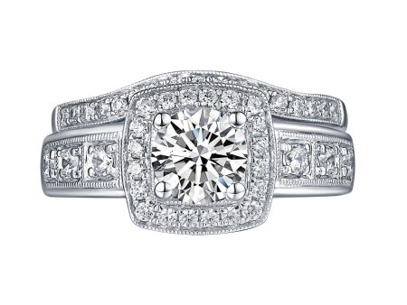 White Gold Round Engagement Ring S201666A and Band S201666B Hot on Sale