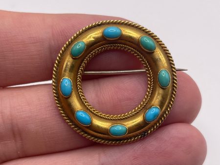 Antique 15ct gold turquoise brooch on Sale