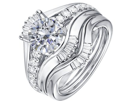 Fancy Cut Round and Taper Diamond Engagement Ring S2012086A and Matching Wedding Ring S2012086B For Sale