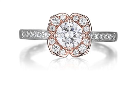 Floral Round Engagement Ring S201517A and Band Set S201517B Sale