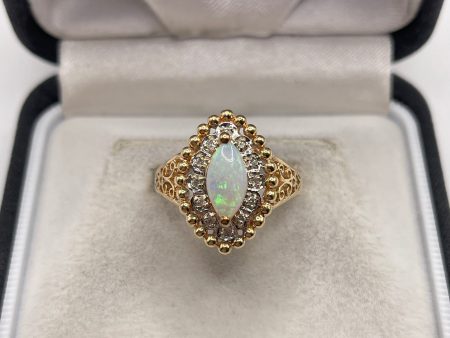 14ct gold opal and diamond ring For Sale