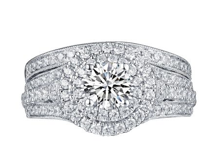 White Gold Round Engagement Ring S201665A and Band S201665B For Sale