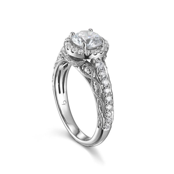 Round Diamond Halo Engagement Ring S201535A and Band Set S201535B Online Hot Sale