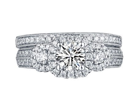 White Gold Round Engagement Ring S201673A and Band S201673B For Sale