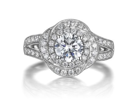 Floral Round Engagement Ring S201519A and Band Set S201519B Fashion