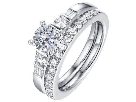 Fancy Cut Round and Taper Diamond Engagement Ring S2012080A and Matching Wedding Ring S2012080B Hot on Sale