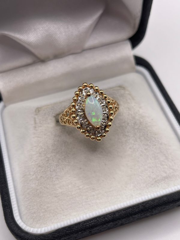 14ct gold opal and diamond ring For Sale