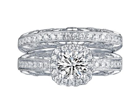 White Gold Round Engagement Ring S201667A and Band S201667B For Cheap