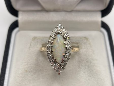 14ct gold opal and diamond navette ring Online Sale