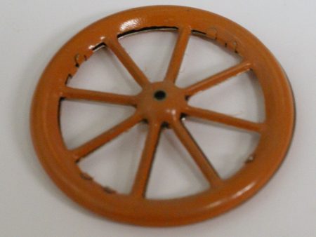 Vintage Toy Tin Spoked Wheel 1-7 8 Diameter Double sided. Orange. Supply