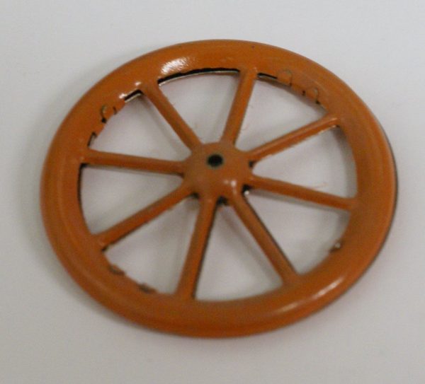 Vintage Toy Tin Spoked Wheel 1-7 8 Diameter Double sided. Orange. Supply