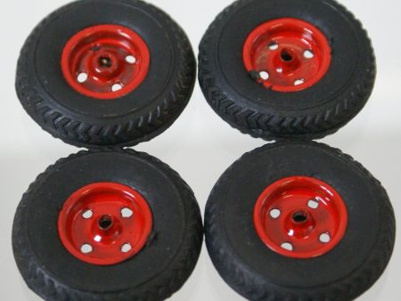 1-3 8  vintage toy wheels with painted metal hub. Original set of four For Sale