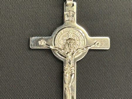 Large Solid Sterling Silver St. Benedict Crucifix with a Chain Fashion