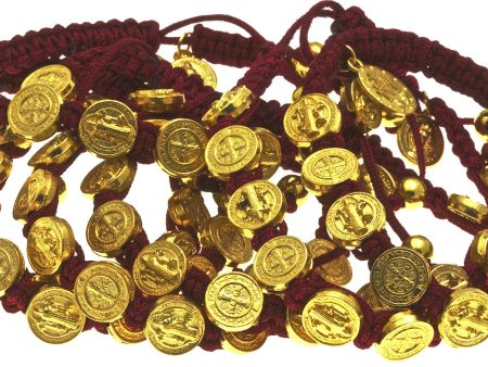 10 Saint Benedict Burgundy Corded Bracelets Discount